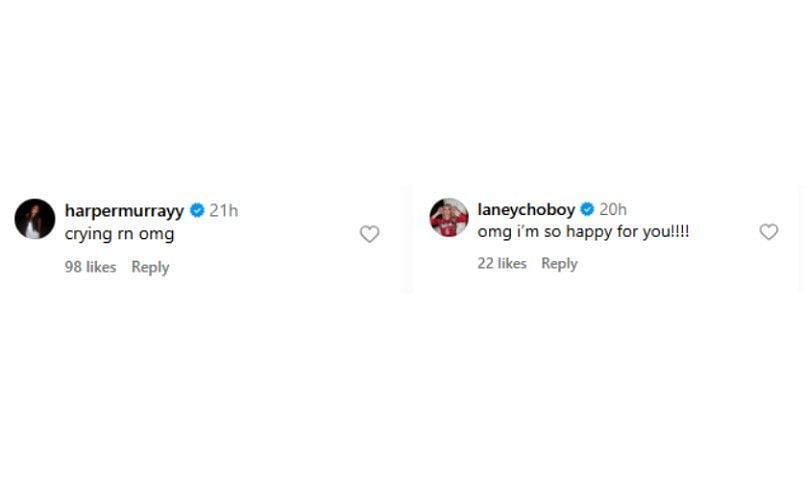 Screenshot of Cristian Driver's Instagram post featuring Harper Murray and Laney Choboy's comments | Source: IG/ cristian_driver